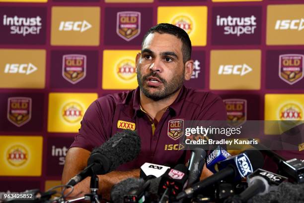 Greg Inglis speaks during a Queensland Maroons State of Origin media opportunity on May 29, 2018 in Brisbane, Australia.