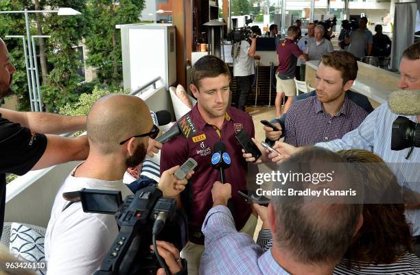 Andrew McCullough speaks to the media during a Queensland Maroons State of Origin media opportunity on May 29, 2018 in Brisbane, Australia.