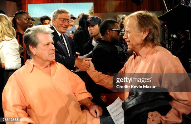 Musicians Brian Wilson and Al Jardine at the "We Are The World 25 Years for Haiti" recording session held at Jim Henson Studios on February 1, 2010...