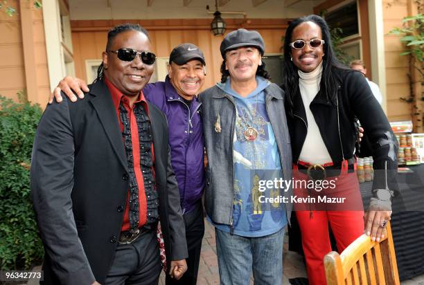 Musicians Philip Bailey, Ralph Johnson, Carlos Santana and Verdine White of Earth Wind & Fire at the "We Are The World 25 Years for Haiti" recording...