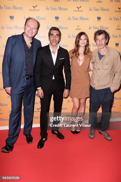 Director Jean-Pierre Ameris, Actor Ary Abittan, Actress Alice Pol and Actor Eric Elmosnino attend "Je vais Mieux" Paris Premiere at Cinema Pathe...