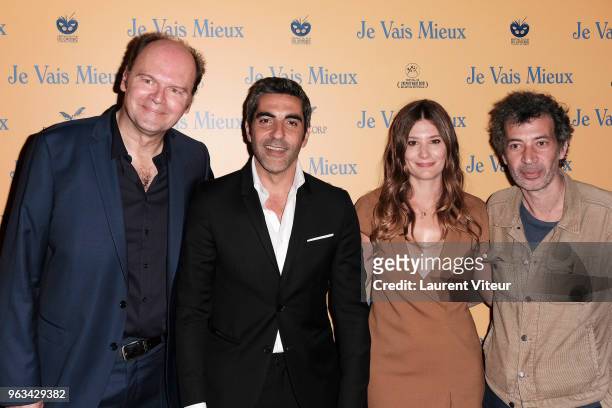 Director Jean-Pierre Ameris, Actor Ary Abittan, Actress Alice Pol and Actor Eric Elmosnino attend "Je vais Mieux" Paris Premiere at Cinema Pathe...