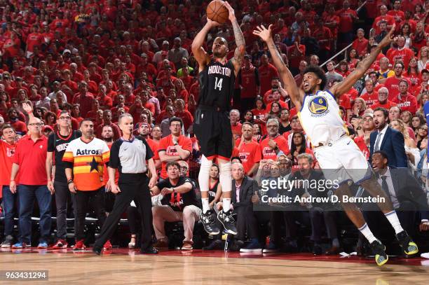 Gerald Green of the Houston Rockets shoots the ball against the Golden State Warriors during Game Seven of the Western Conference Finals of the 2018...