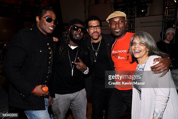 Singers Jermaine Jackson, T-Pain, Lionel Richie, Jimmy Jean Louis and guest at the "We Are The World 25 Years for Haiti" recording session held at...