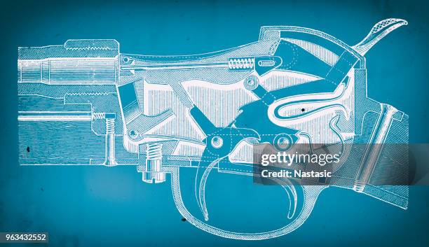 rifle cross section - pistol parts stock illustrations