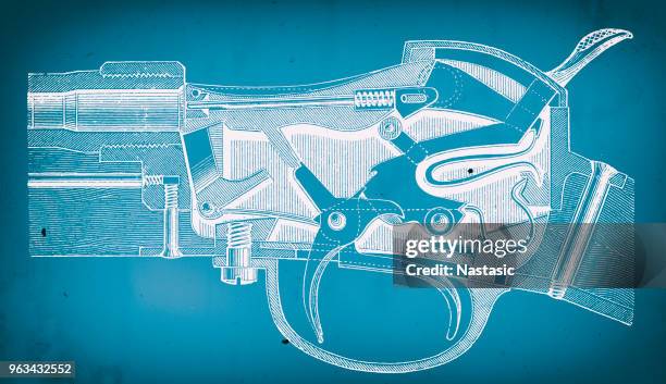 rifle cross section - 2018 blueprint stock illustrations