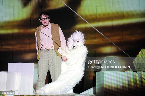 An artist perform during the rehearsal of "Mord im Burgtheater" by author and director Bulgarian director Ivan Stanev on January 27, 2010 at the...