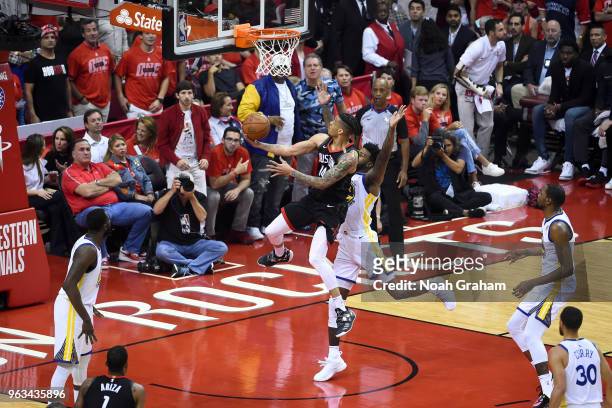 Gerald Green of the Houston Rockets goes to the basket against the Golden State Warriors in Game Seven of the Western Conference Finals during the...