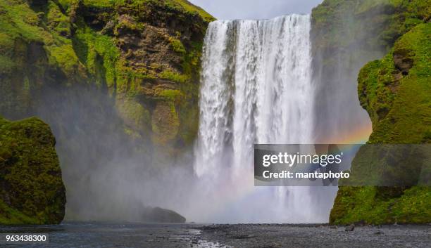 skogafoss iceland - waterfall rainbow stock pictures, royalty-free photos & images