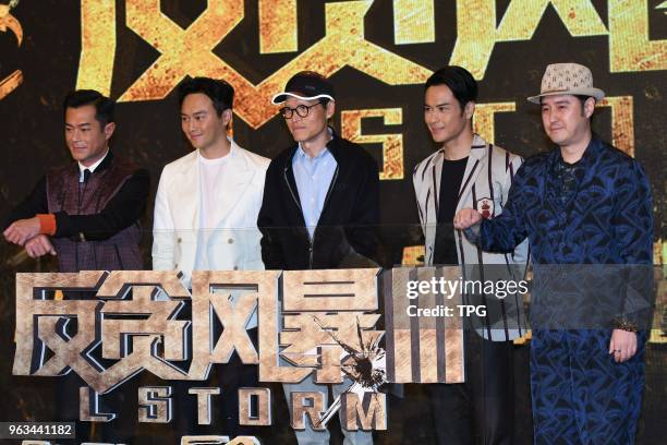 Louis Koo,Julian Cheung,Kevin Cheng etc. Attended the production conference of Z storm III on 28th May, 2018 in Shanghai, China.