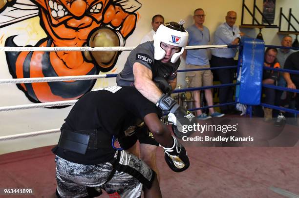 Jeff Horn competes against Ray Robinson during a sparring session on May 29, 2018 in Brisbane, Australia.