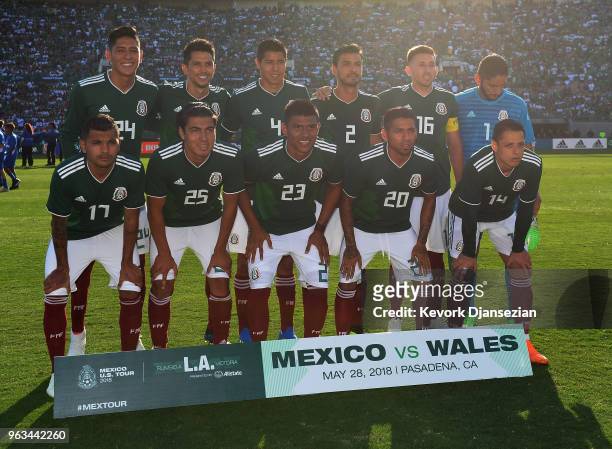 Mexico's World Cup team pose before their friendly international soccer match against Wales at the Rose Bowl on May 28, 2018 in Pasadena, California.