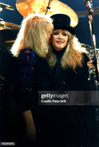 Christine McVie and Stevie Nicks of Fleetwood Mac perform on stage at Wembley Arena on May 18th, 1988 in London, United Kingdom.