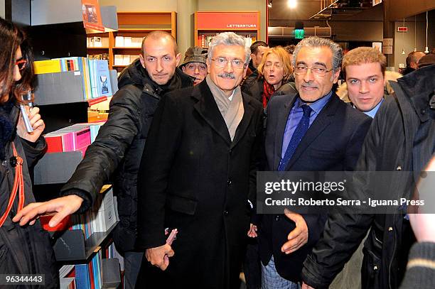 Massimo D'Alema President of PD unveils new book of Piero Ignazi "La Fattoria Degli Italiani" at Libreria Coop Ambasciatori - here with Domenico...