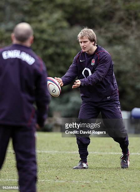 Mathew Tait of England takes part in a training session held at Pennyhill Park Hotel on February 2, 2010 in Bagshot, England.