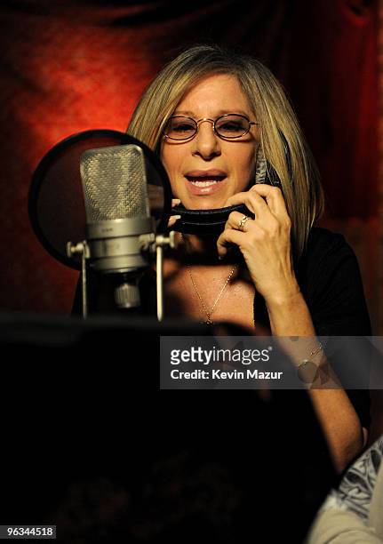 Singer Barbra Streisand performs at the "We Are The World 25 Years for Haiti" recording session held at Jim Henson Studios on February 1, 2010 in...