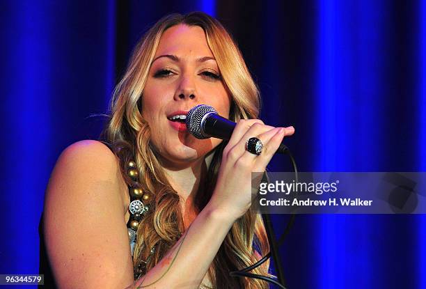 Singer Colbie Caillat performs onstage at the Christopher & Dana Reeve Foundation 19th Annual "A Magical Evening" Gala at the Marriott Marquis on...