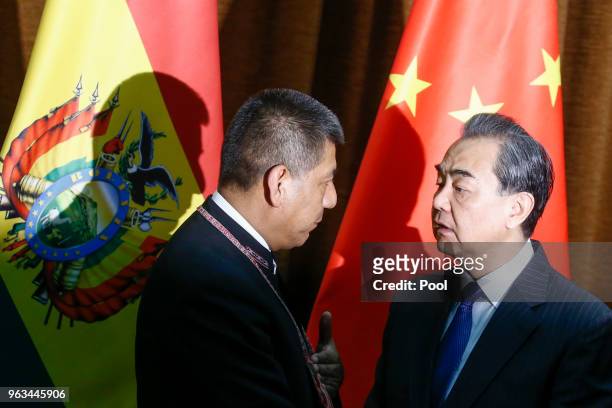 China's Foreign Minister Wang Yi meets Bolivia's Foreign Minister Fernando Huanacuni Mamani at the foreign ministry on May 29, 2018 in Beijing, China.
