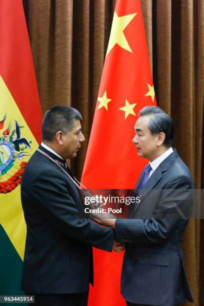 China's Foreign Minister Wang Yi meets Bolivia's Foreign Minister Fernando Huanacuni Mamani at the foreign ministry on May 29, 2018 in Beijing, China.