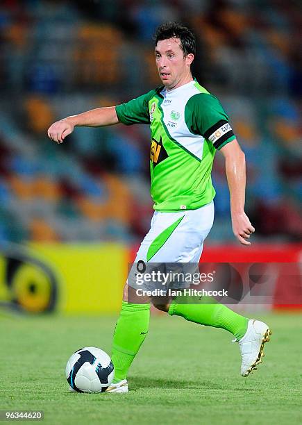 Robbie Fowler of the Fury runs with the ball during the round 25 A-League match between North Queensland Fury and the Newcastle Jets at Dairy Farmers...