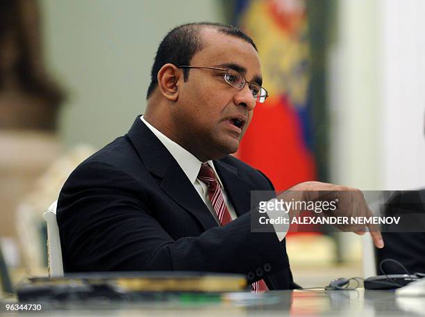 Guyana President Bharrat Jagdeo, whose country is home to operations owned by the Rusal aluminium giant of oligarch Oleg Deripaska, gestures during a...