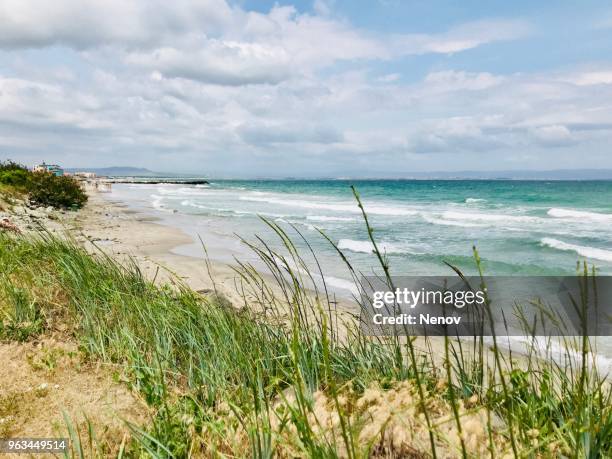 scenic view of sea against blue sky - pomorie stock-fotos und bilder