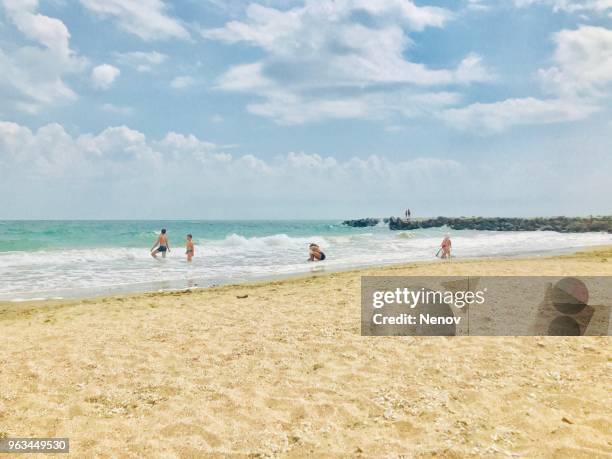 scenic view of sea against blue sky - pomorie fotografías e imágenes de stock