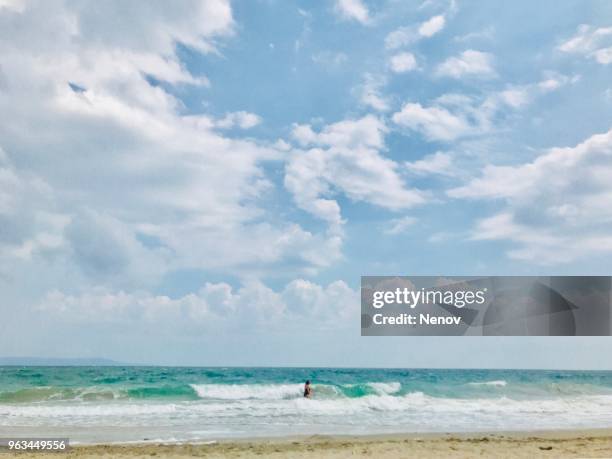 scenic view of sea against blue sky - pomorie stock-fotos und bilder