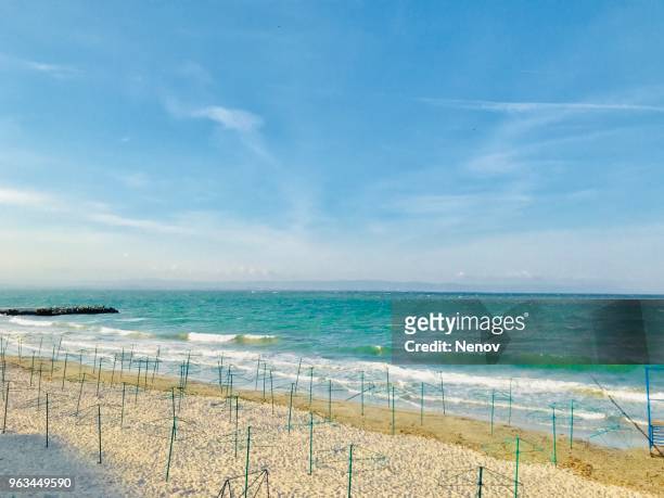 scenic view of sea against blue sky - pomorie fotografías e imágenes de stock