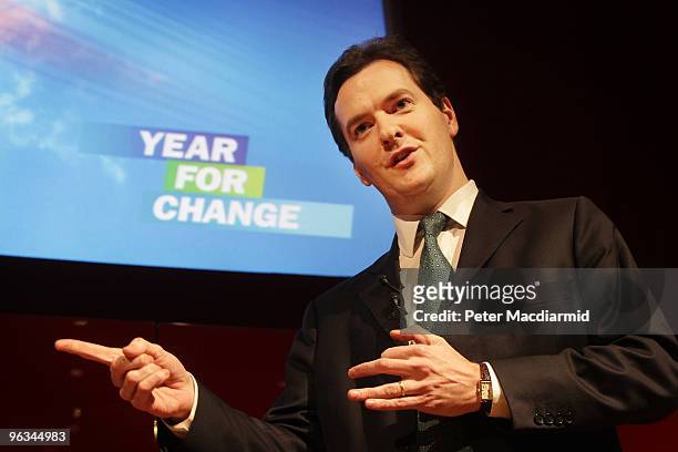 Shadow Chancellor George Osborne speaks at the British Museum on February 2, 2010 in London, England. Mr Osborne spoke to supporters and journalists...