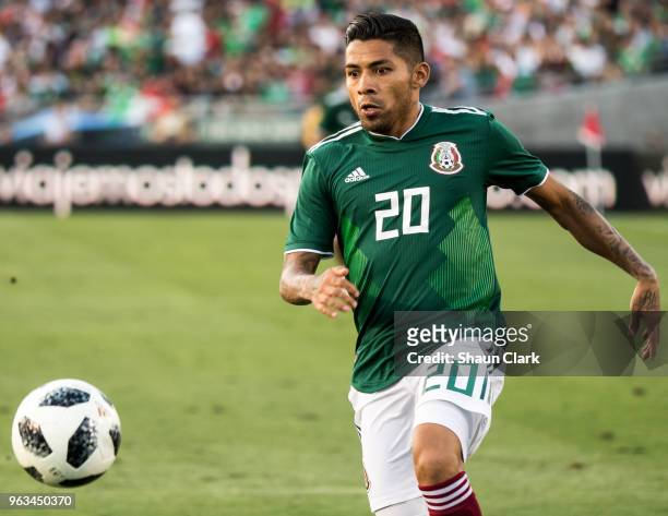 Javier Aquino of Mexico during the international friendly match between Mexico and Wales at the Rose Bowl on May 28, 2018 in Pasadena, California.
