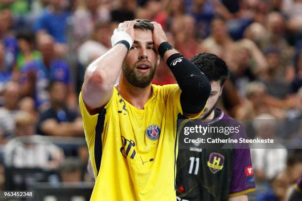 Luka Karabatic of Paris Saint Germain is reacting after a play during the EHF Champions League Final 4 Semi Final between HBC Nantes and Paris Saint...
