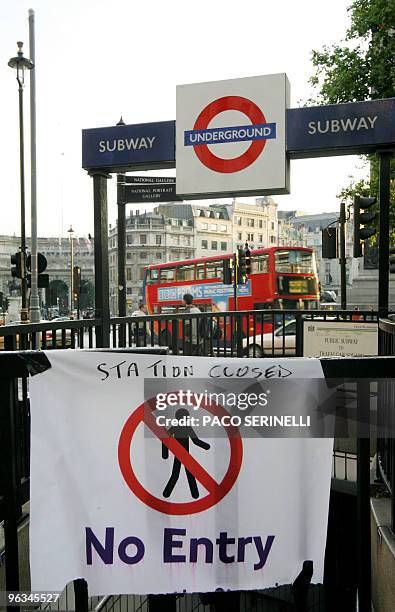 The Underground station at Charing Cross is closed after a series of terrorist attacks rocked London 07 July 2005. Explosions ripped through three...
