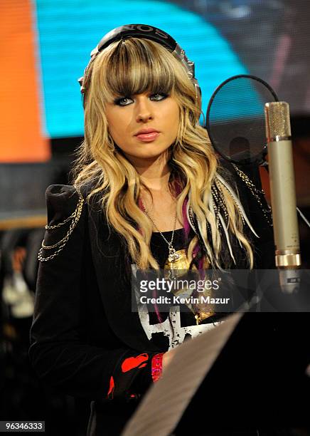 Singer Orianthi performs at the "We Are The World 25 Years for Haiti" recording session held at Jim Henson Studios on February 1, 2010 in Hollywood,...