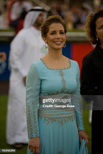 Princess Haya bint Al-Hussein, wife of the ruler of Dubai, Sheik Mohammed bin Rashid al-Maktoum, is seen at a public horse racing event in this 2008...