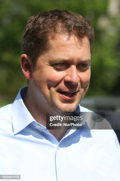 Andrew Scheer speaks during Vesak celebrations in Mississauga, Ontario, Canada, on May 27, 2018. Scheer is the Leader of the Conservative Party and...