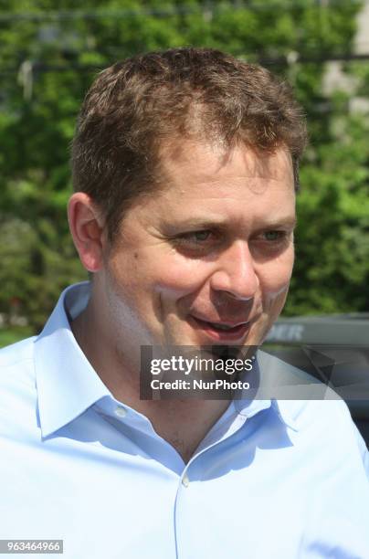 Andrew Scheer speaks during Vesak celebrations in Mississauga, Ontario, Canada, on May 27, 2018. Scheer is the Leader of the Conservative Party and...