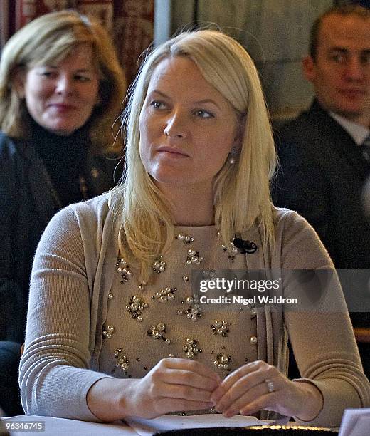 Crown Princess Mette-Marit of Norway attends the Youth's City Council at Oslo City Hall on February 2, 2010 in Oslo, Norway.