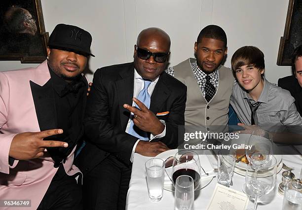 Antonio 'L.A.' Reid , Usher, and Justin Bieber attend Antonio "L.A." Reid's Post-GRAMMY Dinner Hosted by Jay-Z at Cecconi's Restaurant on January 31,...