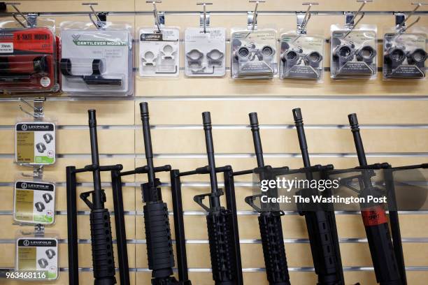 Variant rifles and accessories are displayed for sale at Premier Shooting & Training Center in West Chester Township, Ohio. On Tuesday, February 27,...