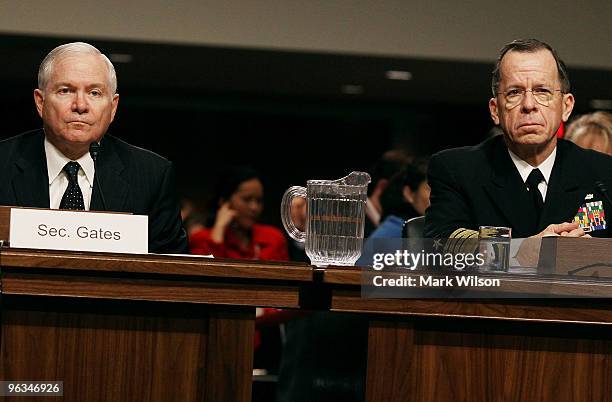 Defense Secretary Robert Gates and Chairman of the Joint Chiefs of Staff Adm. Michael Mullen participate in a Senate Armed Services Committee hearing...