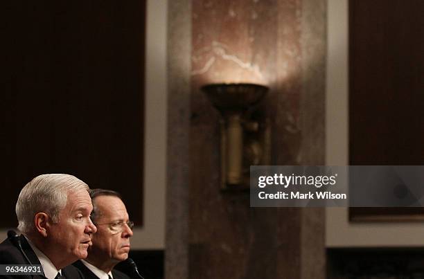 Defense Secretary Robert Gates and Chairman of the Joint Chiefs of Staff Adm. Michael Mullen participate in a Senate Armed Services Committee hearing...