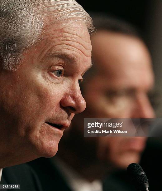 Defense Secretary Robert Gates and Chairman of the Joint Chiefs of Staff Adm. Michael Mullen participate in a Senate Armed Services Committee hearing...