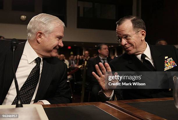 Defense Secretary Robert Gates and Chairman of the Joint Chiefs of Staff Adm. Michael Mullen participate in a Senate Armed Services Committee hearing...