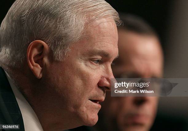 Defense Secretary Robert Gates and Chairman of the Joint Chiefs of Staff Adm. Michael Mullen participate in a Senate Armed Services Committee hearing...