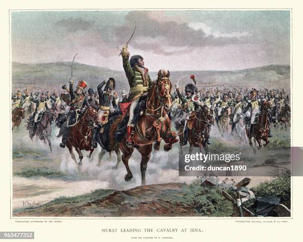 joachim murat leads a cavalry charge the battle of jena - napoleonic wars stock illustrations