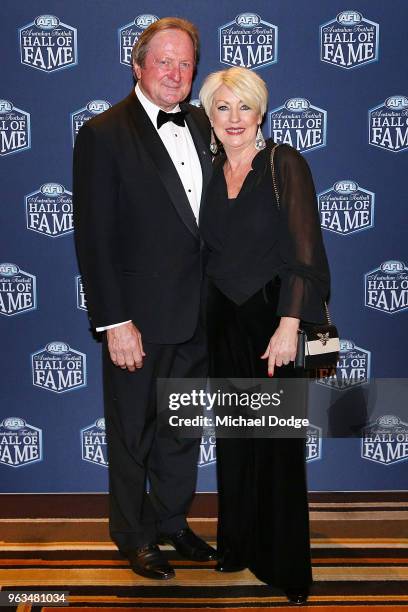 Legendary Essendon Bombers coach and Richmond Tigers footballer Kevin Sheedy poses with wife Geraldine during the Australian Football Hall of Fame at...