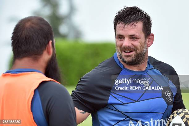 Castres' captain Rodrigo Capo Ortega talks during a training at Levezou stadium in Saix, near Castres, southern France, on May 29 ahead of the Top 14...