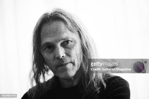 Portrait of American musician Timothy B. Schmit, bassist and vocalist with rock group The Eagles, photographed during an interview at Claridges in...