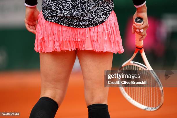 Detailed view of the skirt of Bethanie Mattek-Sands of The United States during the ladies singles first round match against Johanna Larsson of...